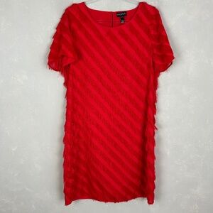 Long Tall Sally size 12 fringe dress red short sleeve chiffon lined side zip